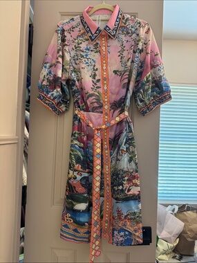 Half Heart NWOT Printed Pink Tropical Shirt Dress with Belt L